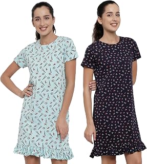 Real Basics Women's Cotton Printed Knee Length Nightdress Price In India