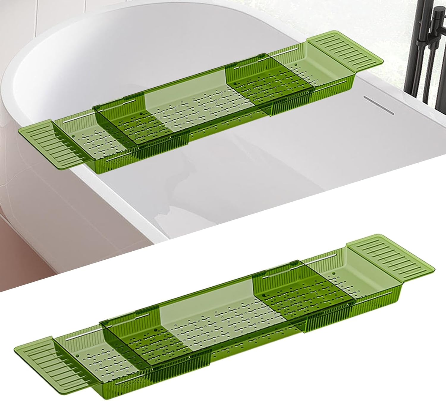 Bathtub Tray Caddy Acrylic Bath Tray Book Holder Bath Accessories SPA Tool Bathtub Shelf for House Warming Gift Couples, Green (Green)