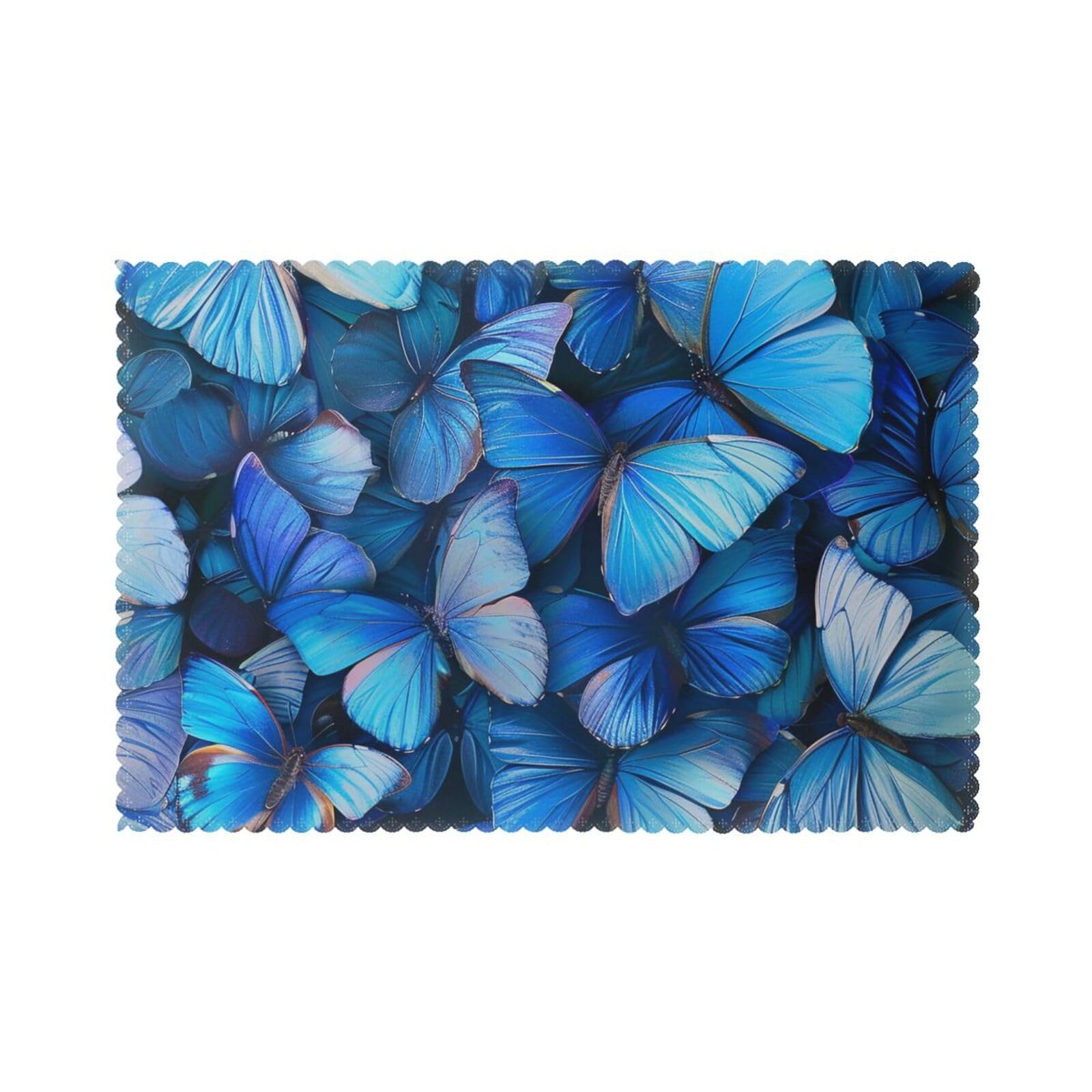 Many Blue Butterfly Printed Placemat Heat Resistant Place Mats Set of 6 PCS Washable Kitchen Table Mats, 12x18 Inch