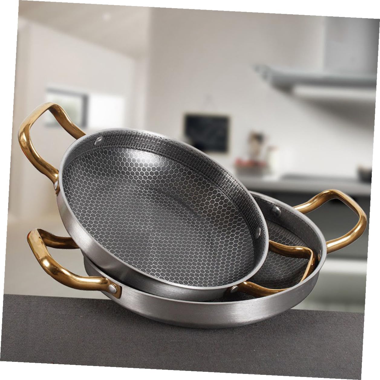 Wabenförmige Edelstahlpfanne mit Antihaftoberfläche, Schwarz, Robust
