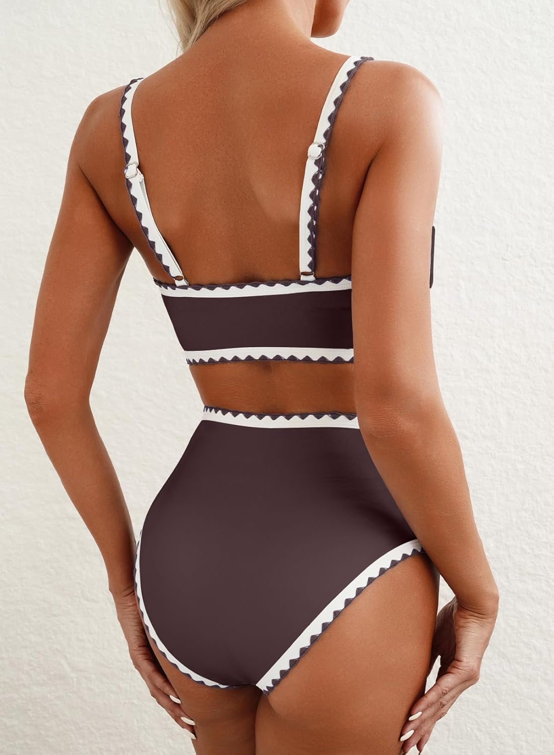 Herseas Women's Bikini Sets Floral Print Whip Stitch 2 Piece Swimsuits High Waisted Scoop Bathing Suits - Image 2