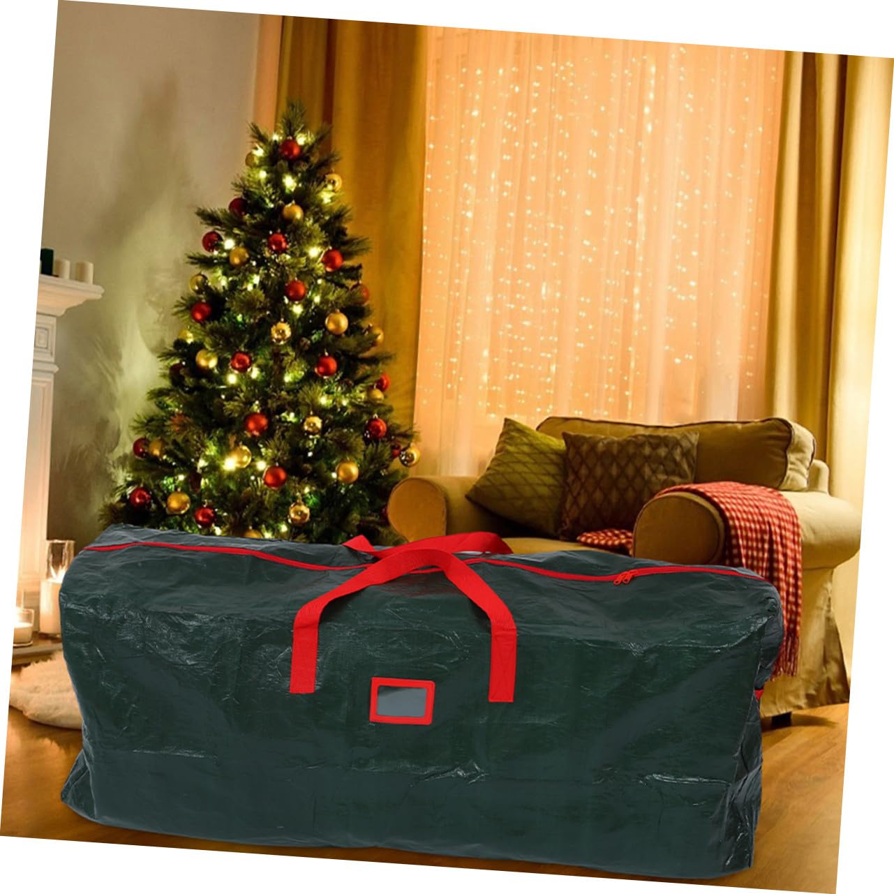 Bolsa para Árbol de Navidad Grande con Asas Resistente al Agua y Polvo Organizador de Almacenamiento de No Tejida para Guardar Árboles y Decoraciones Navideñas