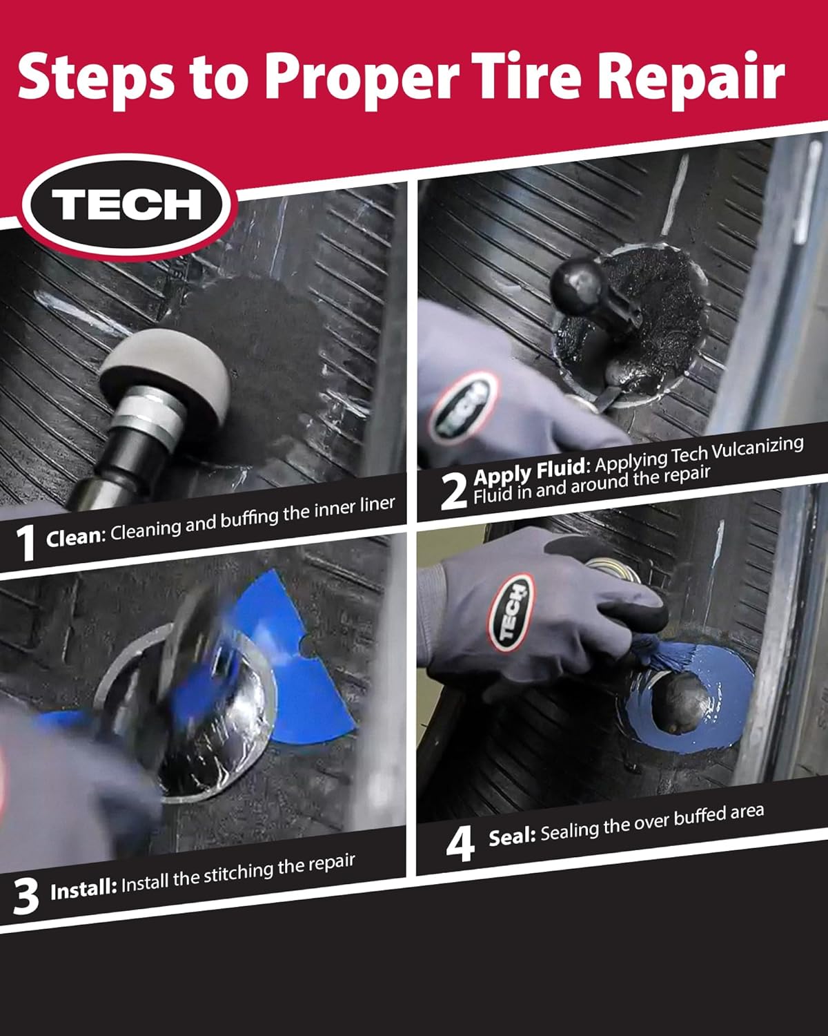 TECH Tire Patch/Plug Combo Repair – UL8 Uni-Seal Ultra Tire Puncture Plug System, Internal Tire Plug with Integrated Stem and Cap, for Holes up to 5/16" (8mm), Box of 14 Pieces