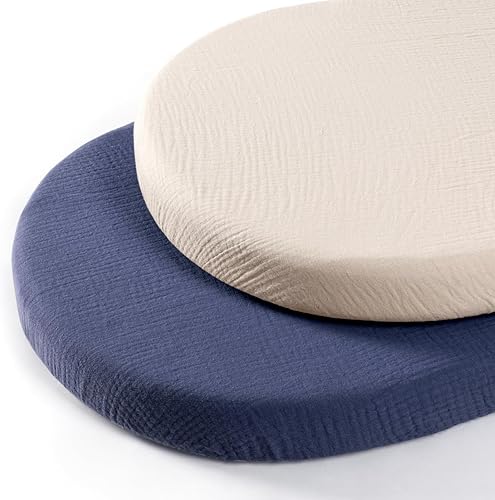lulumoon Sábanas de Moisés de Muselina para Bebé Sábanas de Moisés de Algodón Neutras para Niños y Niñas - Ajustadas para Oval, Rectángulo o Reloj