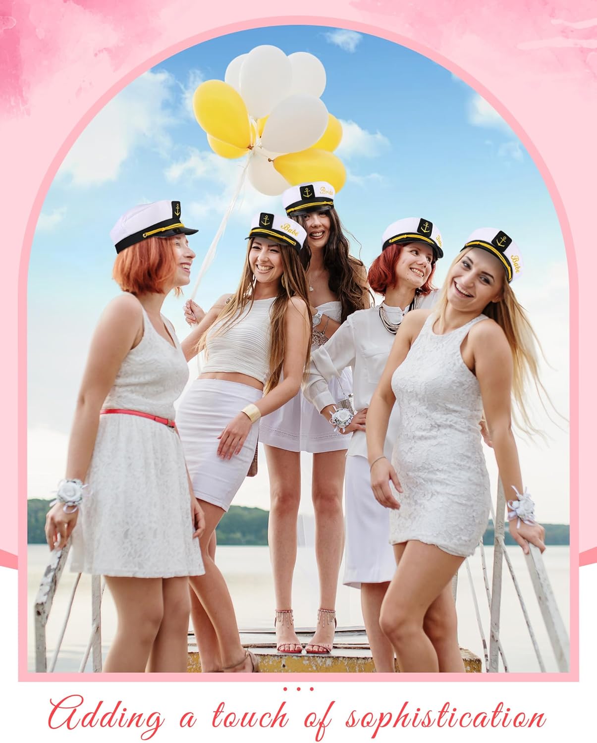 Jecery 7 Pcs Bride Babe Captain Hats Bachelorette Captain's Hat Nautical Bachelor Hat for Wedding Party Bridal Shower Gift Decor Boat Cap