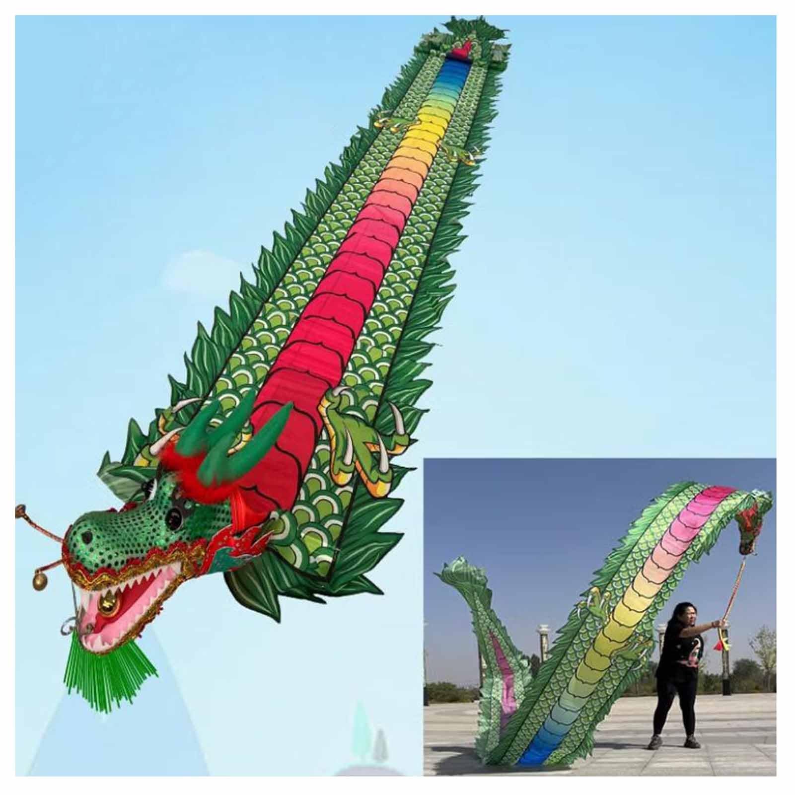 Drachenband mit Kopf, Park-Übungstanz, Flinging Wu Long Streamer for chinesische Drachen im Freien, Outdoor Flinging Fitness Dragon Dance 3D-Drachenband-Streamer(Green,6m)