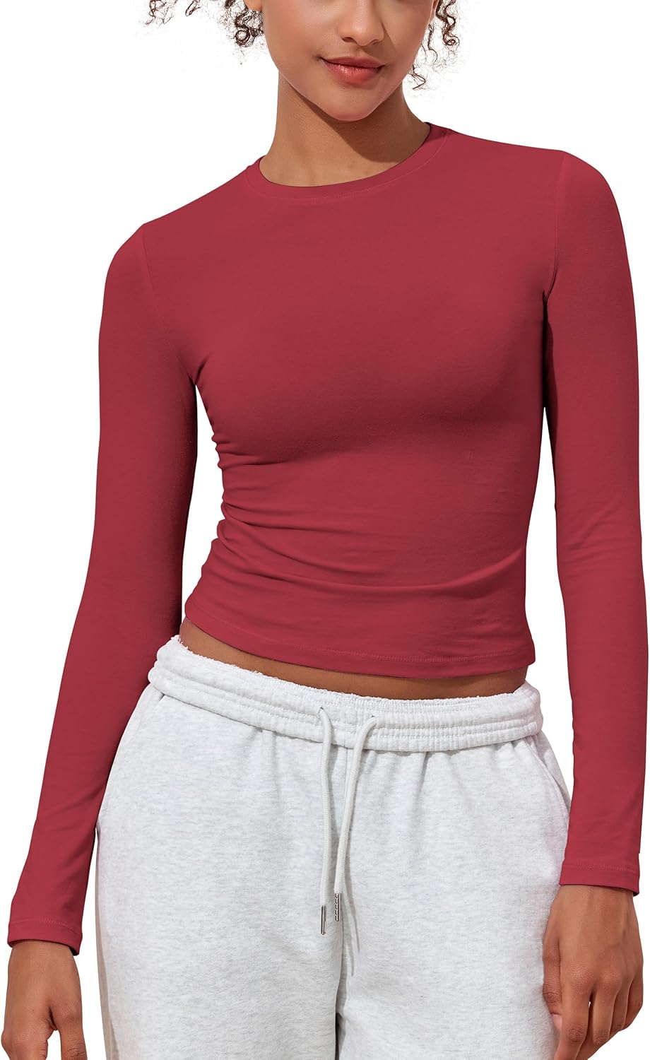 PrettyGuide Women's Cotton Jersey Long Sleeve Shirts Tight Fit Crewneck Crop Tops Basic Fall Going Out Y2K Tops