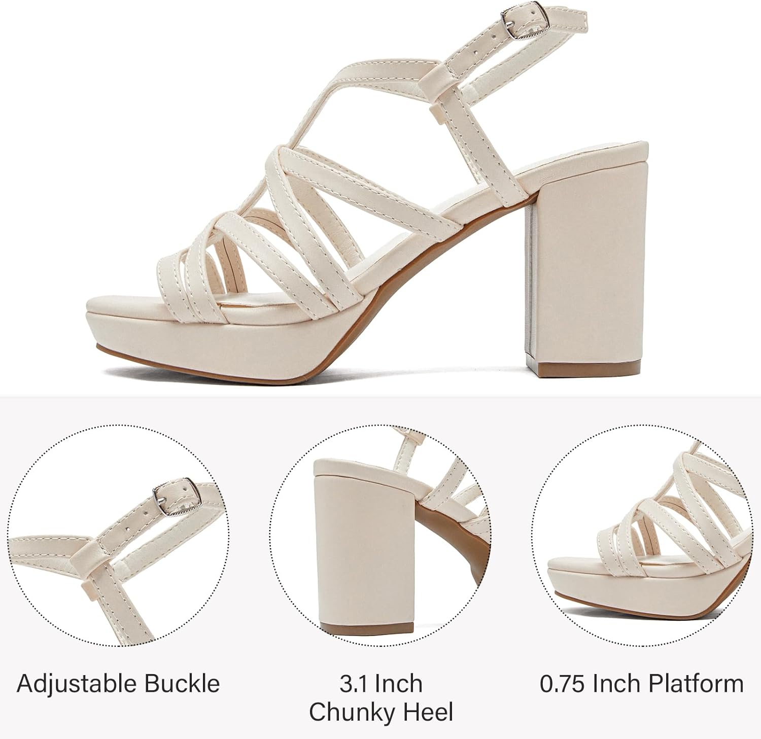 Women's Platform Heels Chunky Heeled Sandals, Ankle Strappy Round Open Toe Dressy Shoes Wedding Party High Pump Heels for Women. - Image 5