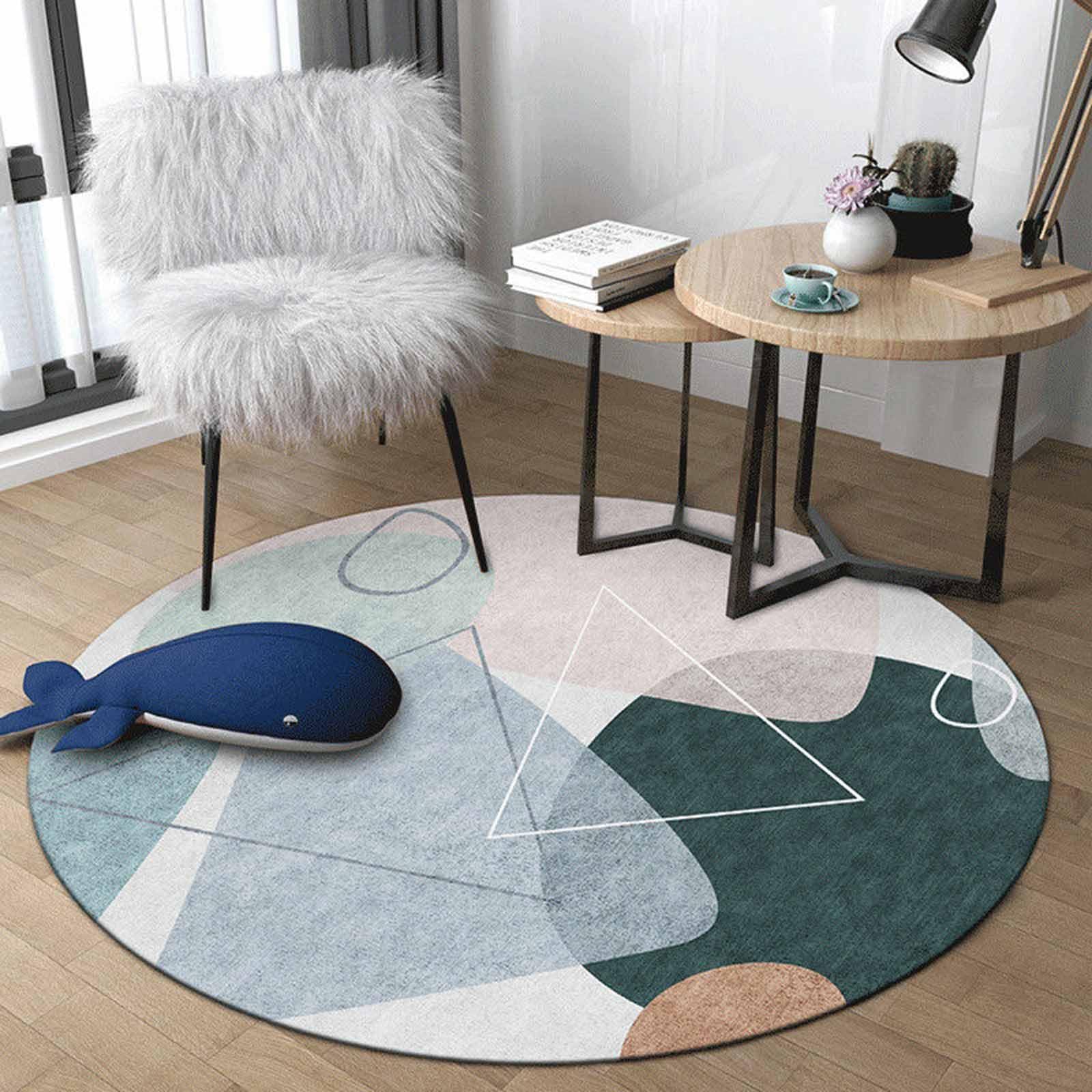 Tapis circulaires pour chambre cocooning et salon avec fauteuil ou chaise d'ordinateur
