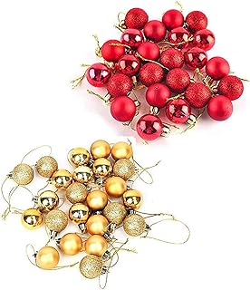 VRB Dec™ 24 Pcs Christmas Balls Ornaments Shatterproof Gold Xmas Trees Parties Decorations Balls for Holiday Wedding Party Decoration,with Hanging Hole (Golden & Red Mix 4 Cm)