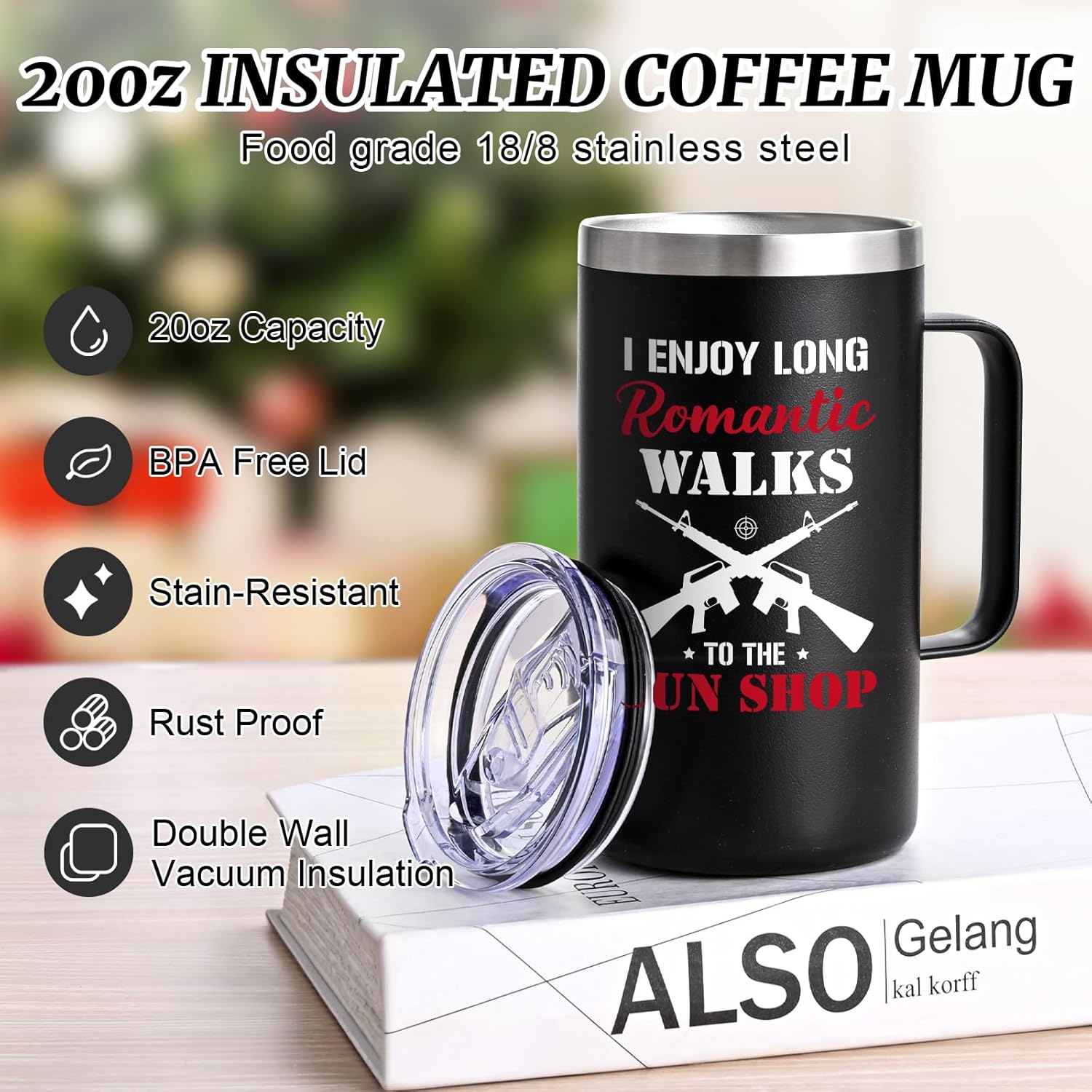 Qtencas Gifts for Gun Owners, Hunting Gifts for Men, 20 Oz Gun Enthusiast Gift Mug, Birthday Christmas Gift for Guns Lover Hunter Hunting, Black - Image 5