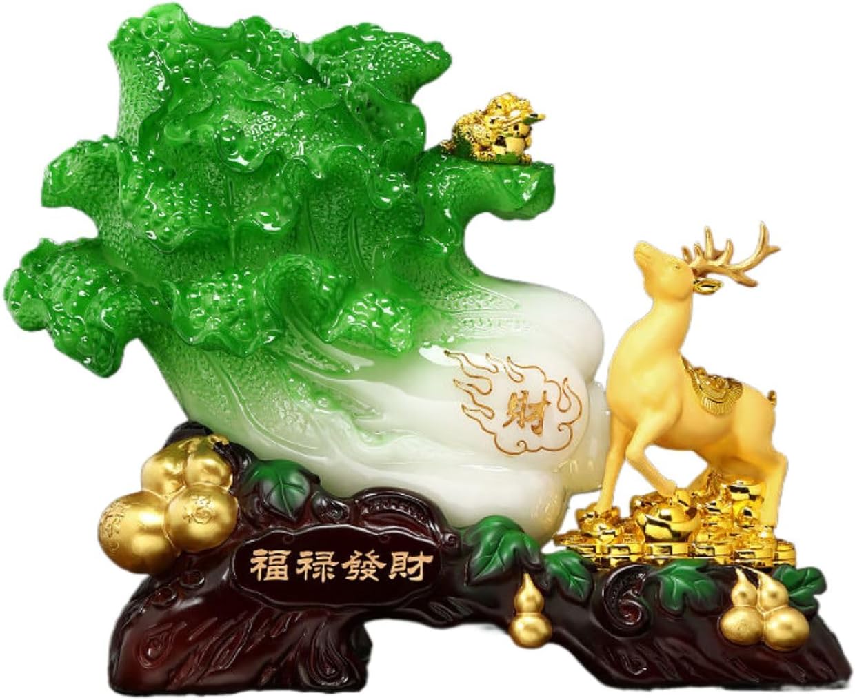 福禄发财白菜摆件 Feng Shui Figurine Home Office Decor Chinese Gifts 招财鹿客厅玄关电视柜装饰工艺品搬新家乔迁礼物 8251