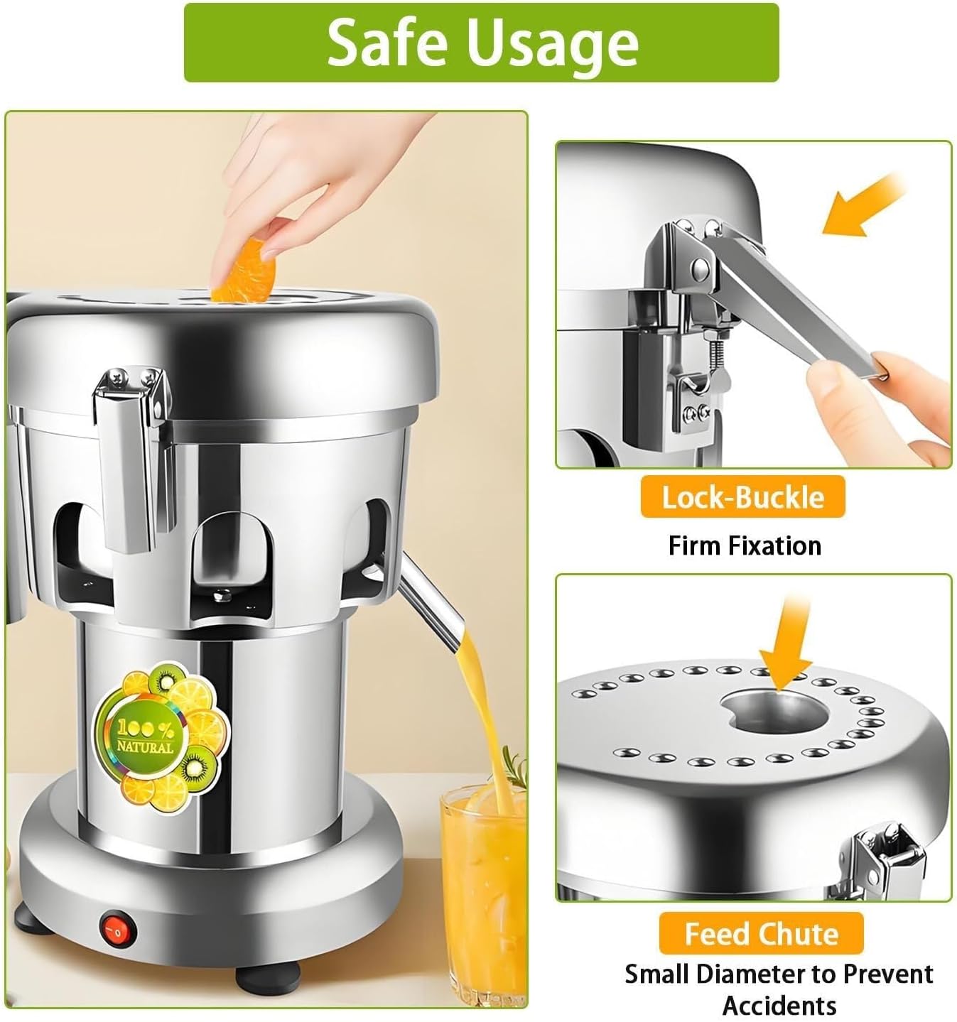370W Vegetable And Fruit Juice Maker Squeezer，Commercial Extractor，Low Noise，Easy To Clean，80-100kg/hr，with Auto & Residue Separated