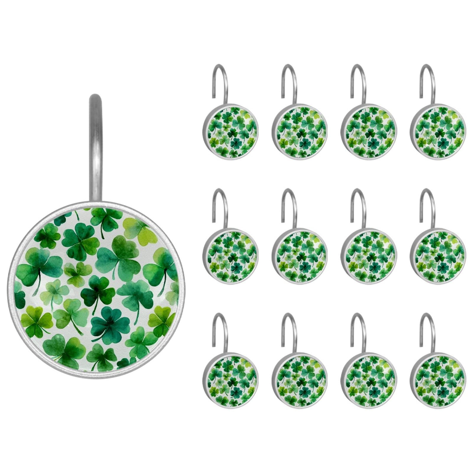 St. Patrick's Day Leaves Decorative Shower Curtain Hooks Rings, Rust-Resistant Metal Glide Shower Hooks for Bathroom 12pcs Shower Curtain Hooks