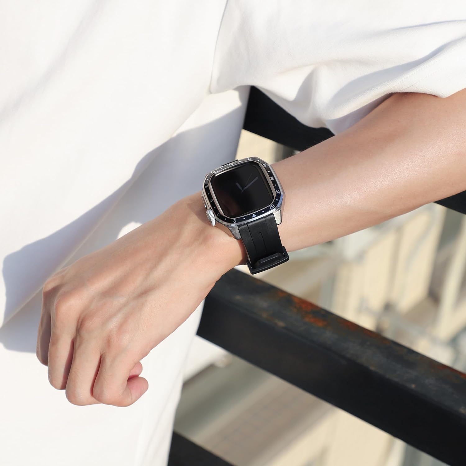 Metal Case with Band for Apple Watch 46mm 45mm 44mm Silicone Band and Rugged Protective Bumper Cover for iWatch Series 11/10/9/8/7/6/5/4/SE Women Men