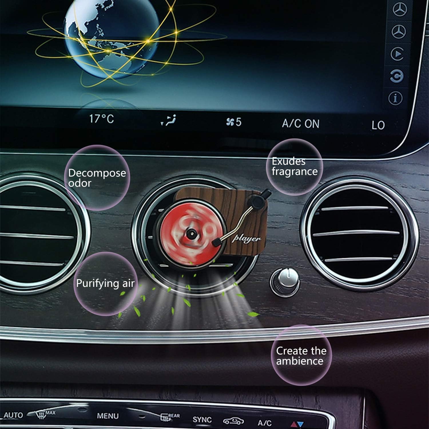 Car Air Diffusers Freshener,Car Aromatherapy Essential Oil Diffuser Vent Clip,Record Player Car Decor