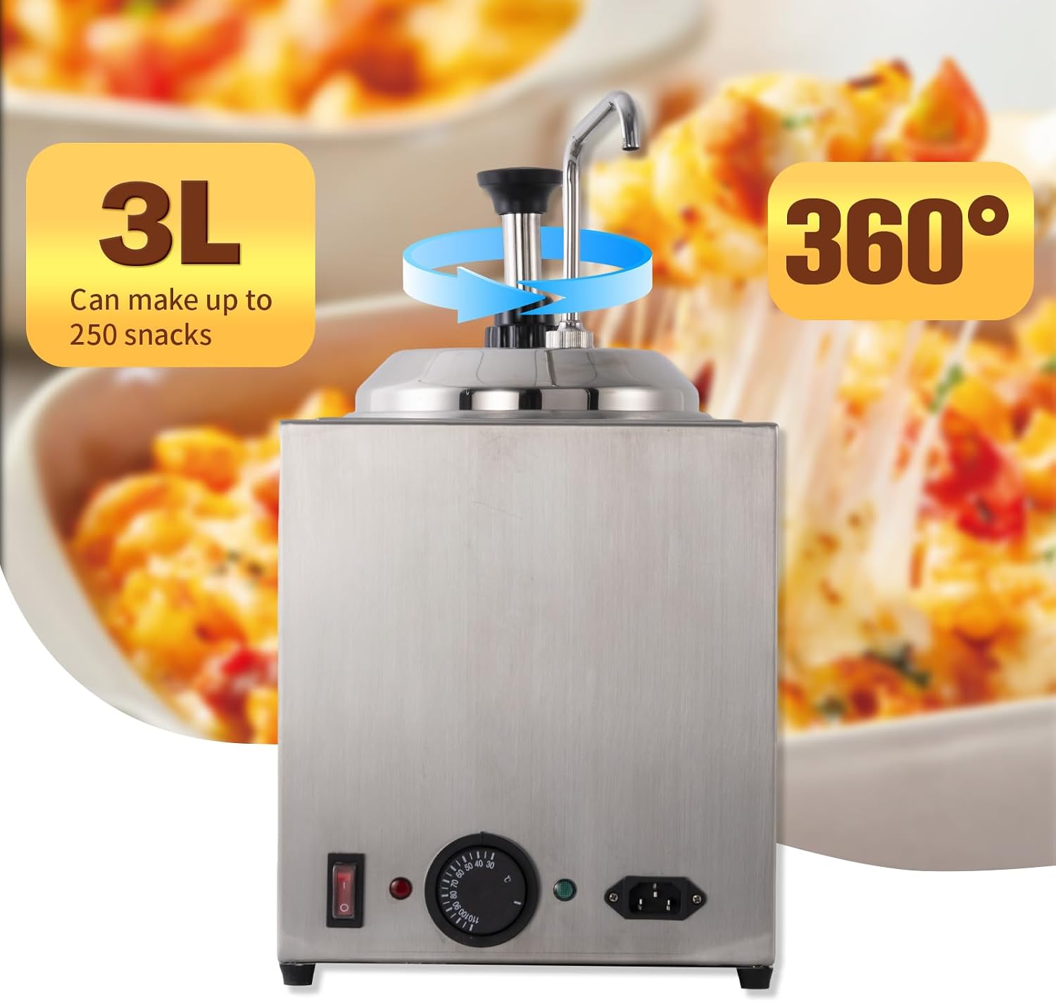 Commercial 3L Cheese Warmer Machine 650W, Adjustable Pump Liquid Heater for Nacho Cheese, Chocolate, Caramel Sauce - Heavy Duty Stainless Steel Food Warmer
