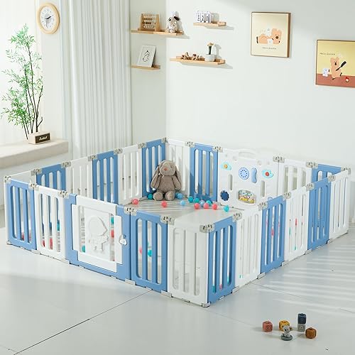 Miniatura 11 de Parque infantil para bebé, corralitos plegables para bebés y niños pequeños, corralito extra grande de 22 paneles, valla portátil de astronautas,