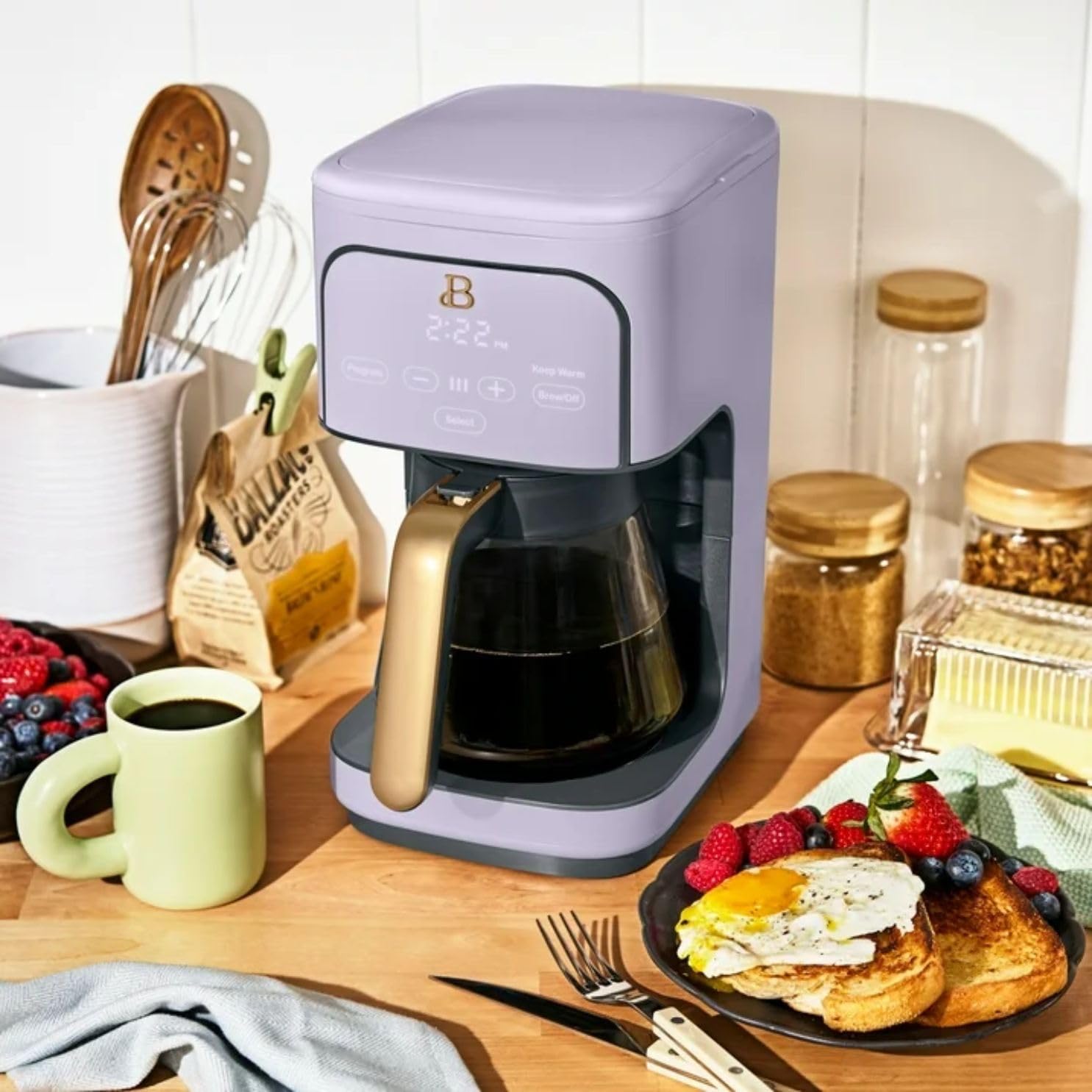 12-Cup Programmable Coffee Maker with 24h Timer & Brew Strength Settings Drip Brewer for Rich Flavor (Lavender)