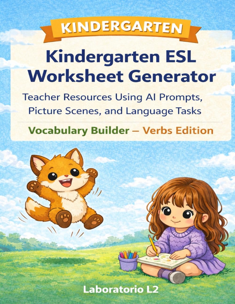 Kindergarten ESL Worksheet Generator: Teacher Resources Using AI Prompts, Picture Scenes, and Language Tasks — Vocabulary Builder Verbs Edition