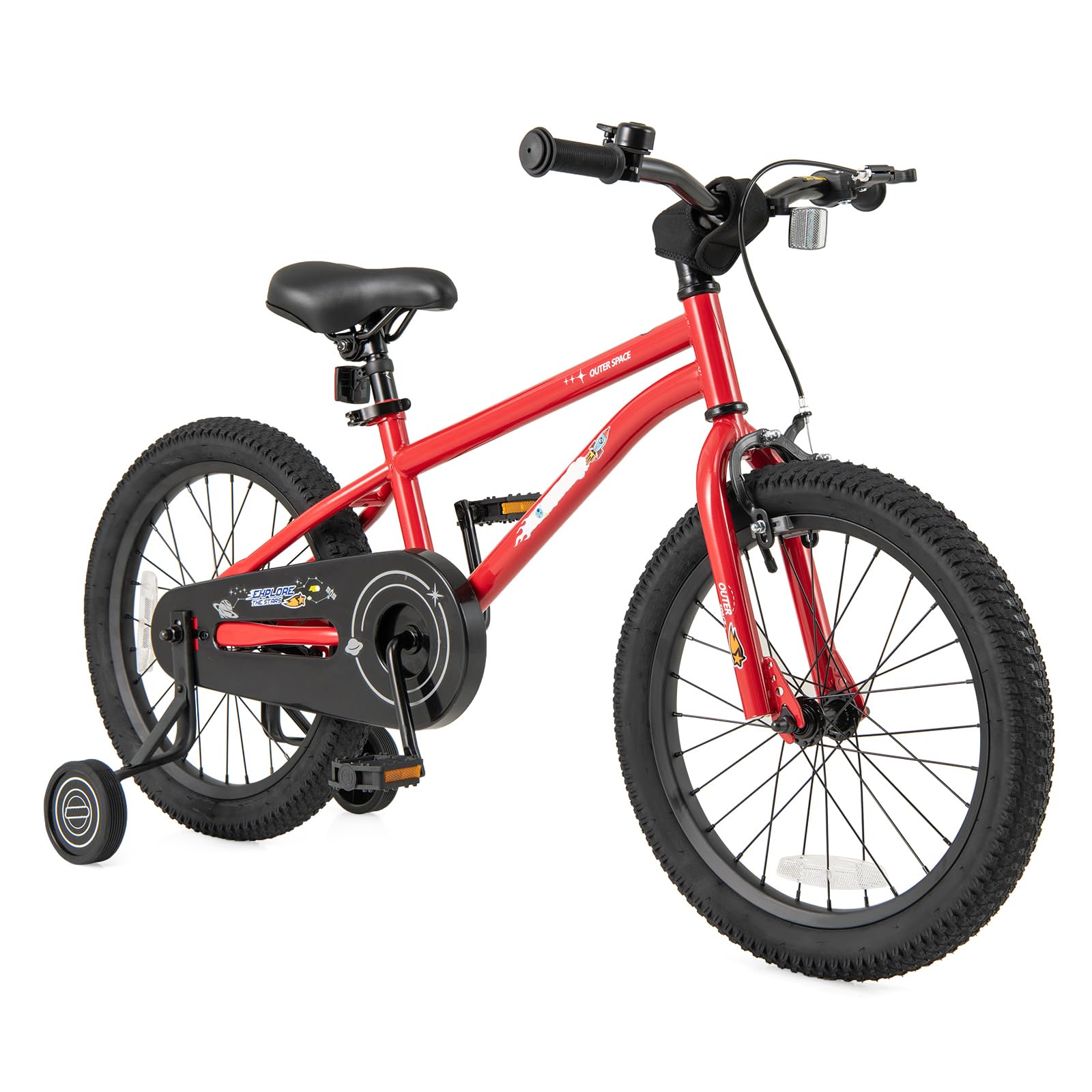 BABY JOY Kids Bike, 14 16 18 Inch Sport Bicycle for 4-8 Years Old w/Adjustable Saddle, Training Wheels, Widened Tyre, Handbrake & Coaster Brake, Girls Boys Bike (Red,18 Inches, Kickstand)
