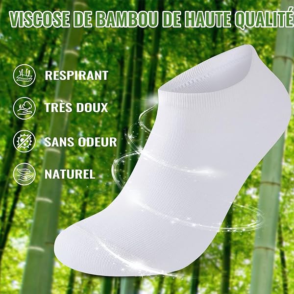 10/20 Paires Chaussettes Basses Homme Femme Bambou – Socquettes Homme Unisexe, Séchage Rapide, Ultra-Doux, Respirantes, Anti-Transpiration, Douces pour la Peau, Noir | Blanc | Gris | Bleu - 3