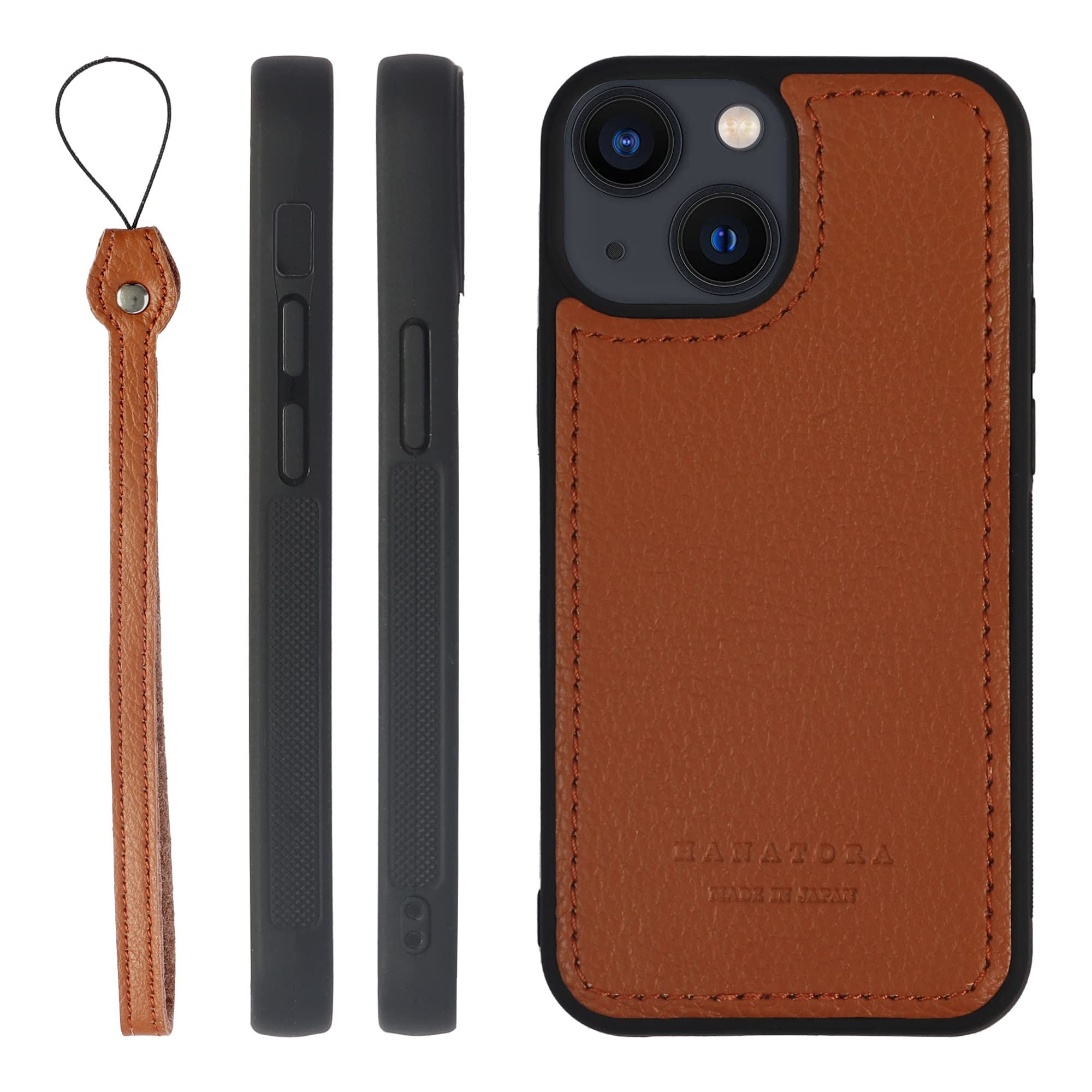 HANATORA] iPhone13 Pro Max ケース 本革 グリップ レザー ストラップ