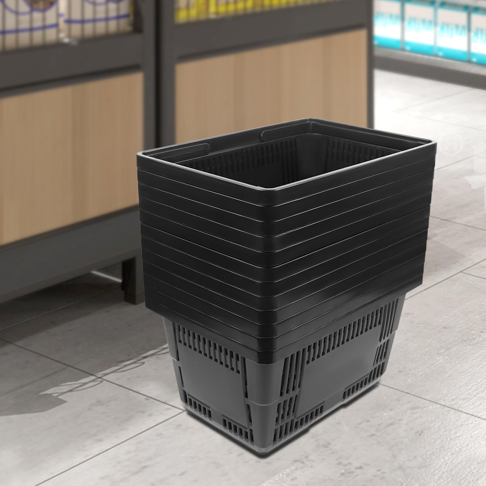 Juego de 12 cestas de compras cestas de plástico con asa plegable,apilable cesta de plástico cesta de compras de gran capacidad para supermercado, librería, casa