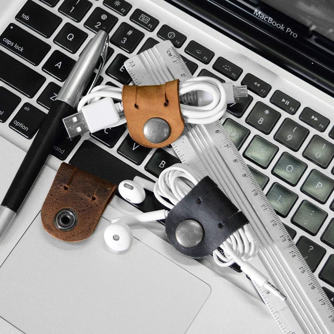 Hide & Drink, Leather Cord Organizer (3 Pack) / Earbud/Cable/Earphone Holder/Case/Phone Accessories/Travel Essentials, Handmade :: Multicolor