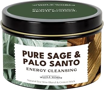 Premium Candle for Energy Cleansing Natural Soy Wax Blend, Cotton Wick, Phthalate Free Scent, Scented Candles for Home Smudging, House Spiritual Protection, 6oz Pure Sage & Palo Santo