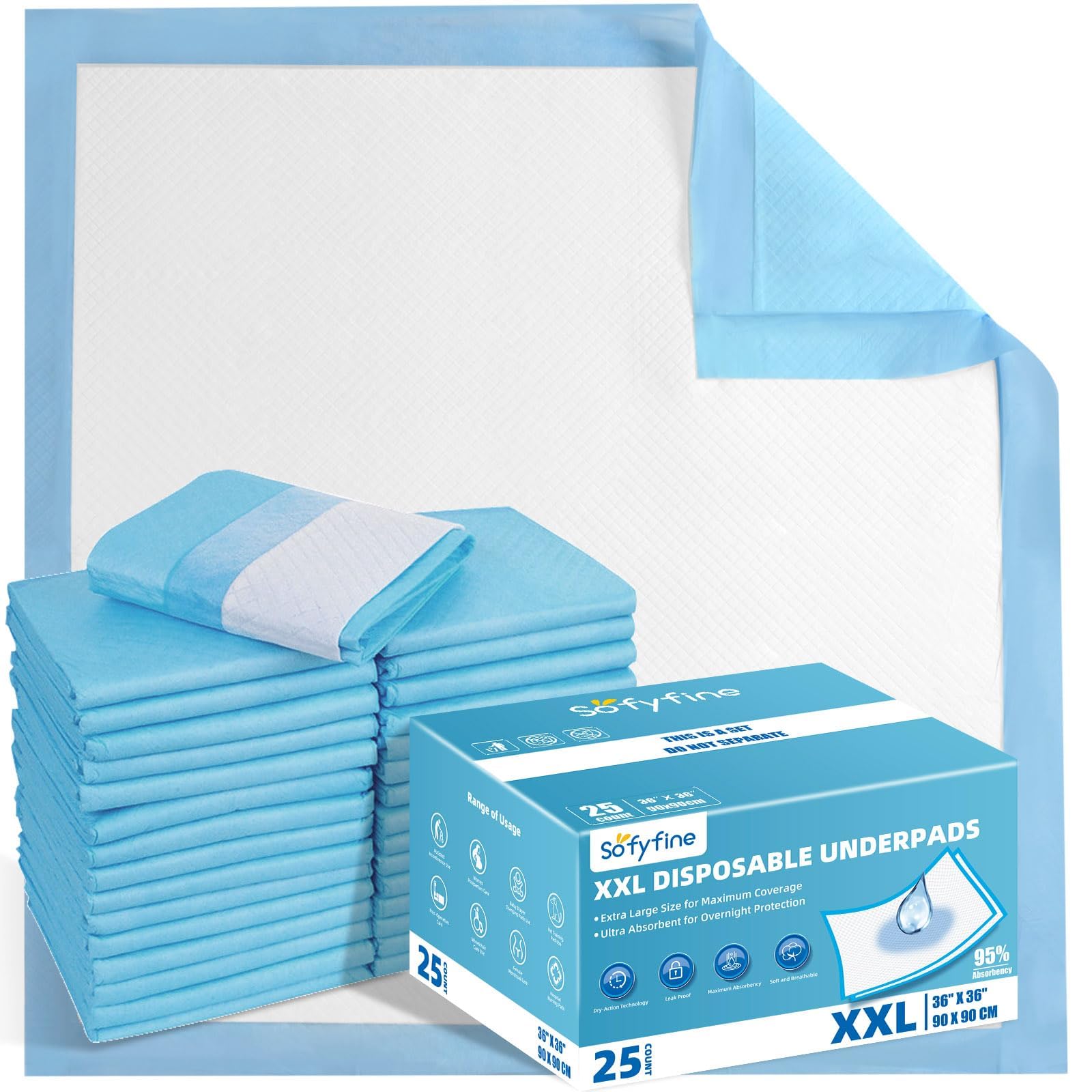SOFYFINE Almohadillas desechables para cama de 36 x 36 pulgadas, 25 unidades