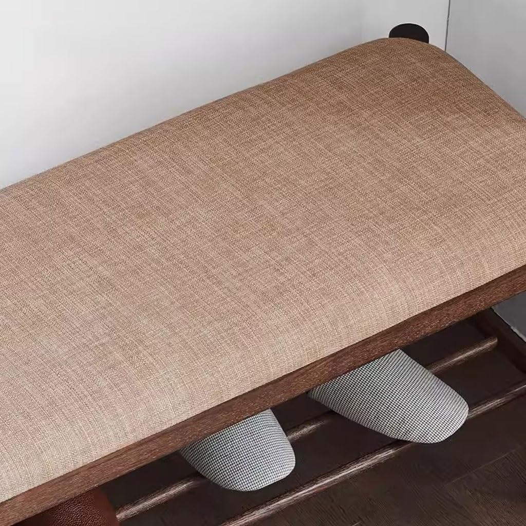 Small Ottoman Foot Rest Shoe Bench Black Walnut Color Entrance Bench Upholstered Storage Stool Solid Wood Shoe Changing Stool Rest Stool with Storage Space Shoe Storage Bench Footstool