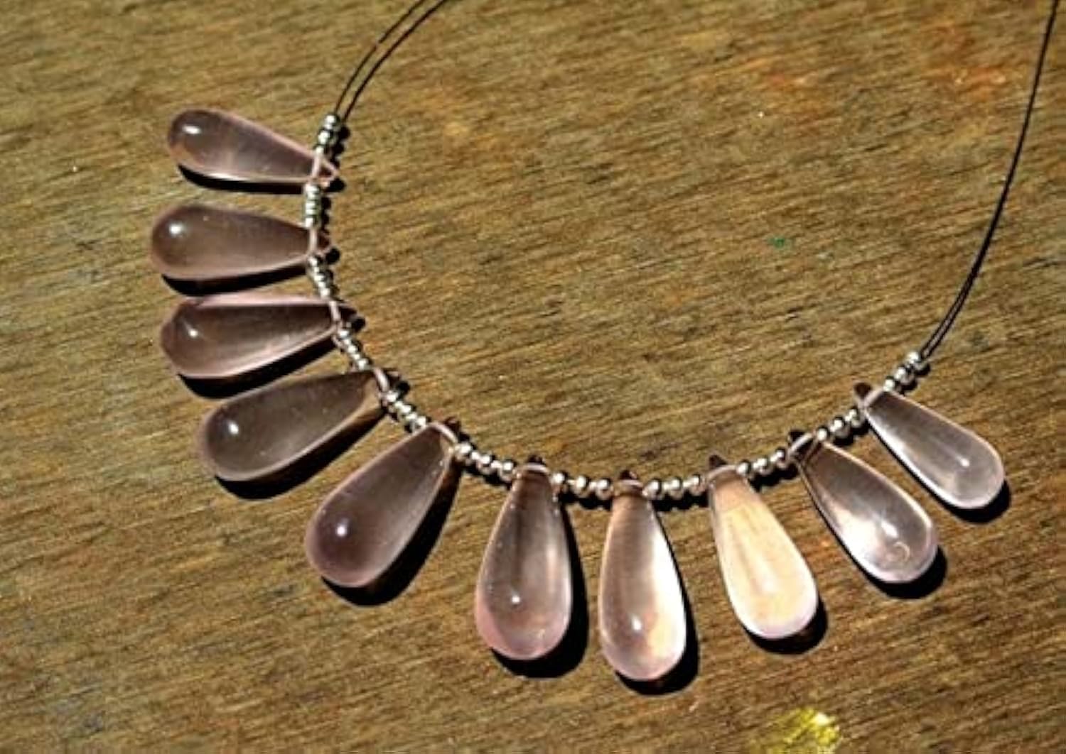 LKBEADS Rose Quartz Smooth Drop Briolettes Size 22x8.5-17.5x6.5mm 4" strand.