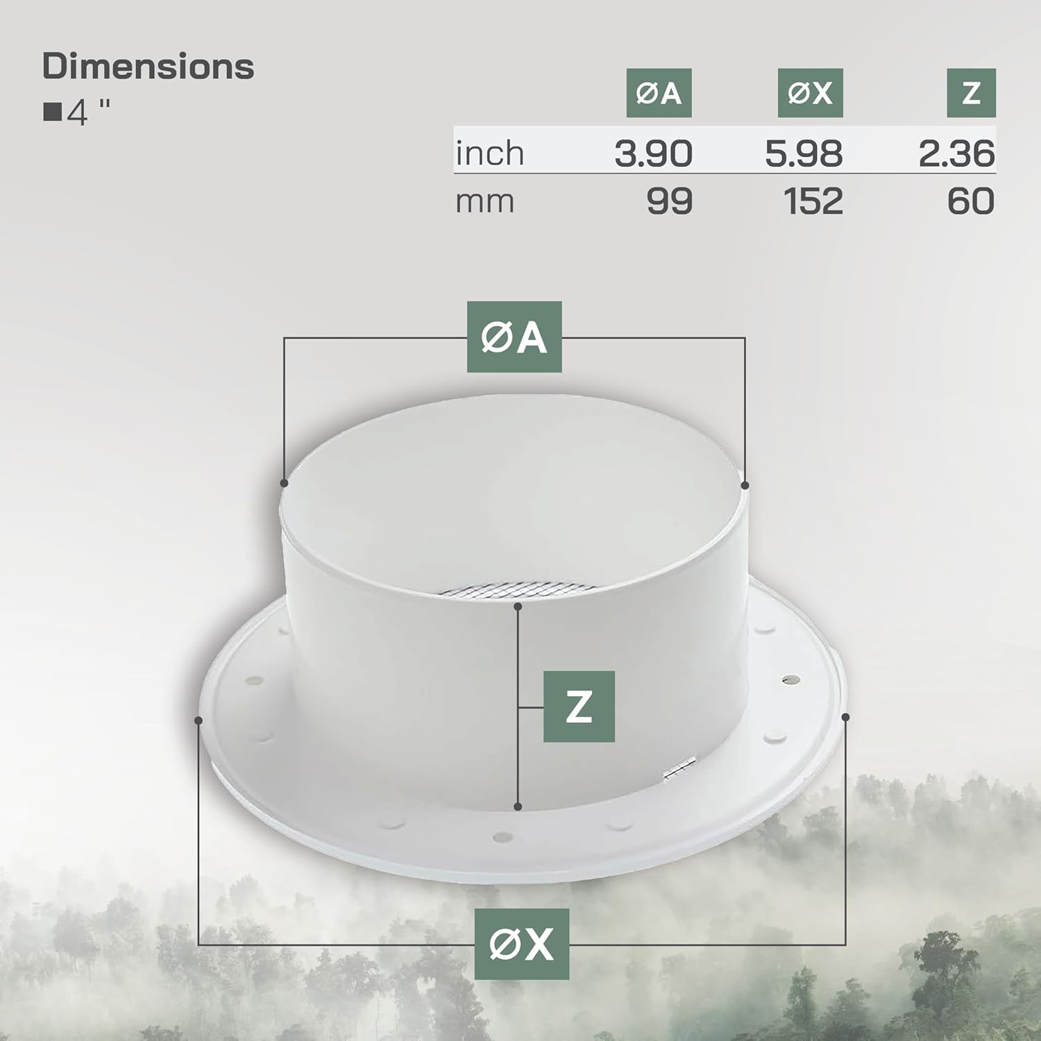 Vent Systems 4'' Inch White Round Plastic Ceiling Vent Cover - Dismantable Ceiling Air Grille with Nylon Screen - Air Vent Louver - Register Grill Cover, Exhaust Intake, Bathroom Home Office Kitchen