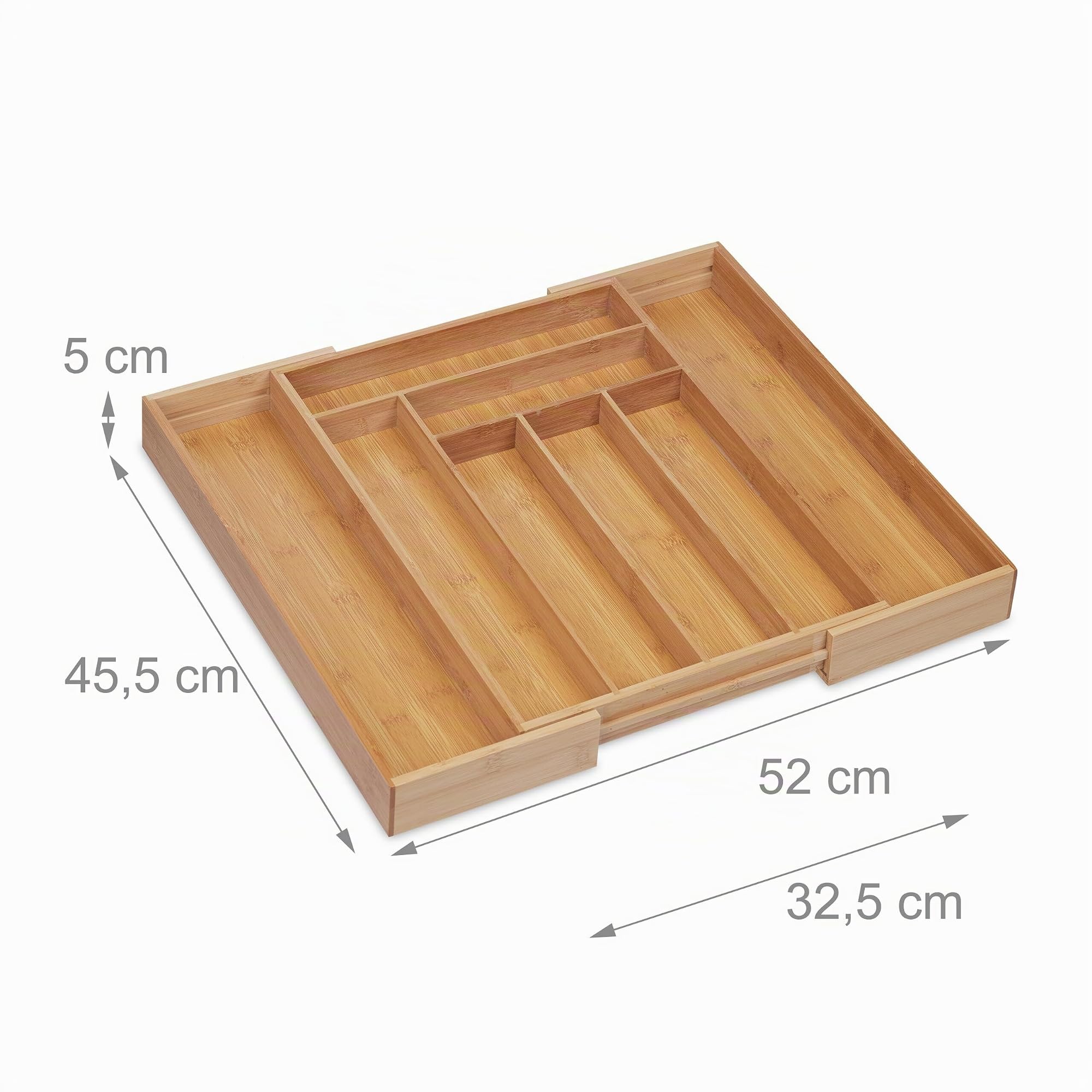 Relaxdays Portaposate in Bambù, Organizer Regolabile per Cassetto della Cucina, HxLxP: 5 x 32,5-52 x 45,5 cm, Naturale