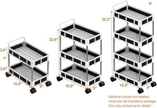 Miniatura 5 de NUNET Organizador debajo del fregadero con ruedas de bloqueo y asa de 2/3/4 niveles ajustable pequeño carrito rodante para almacenamiento, carrito