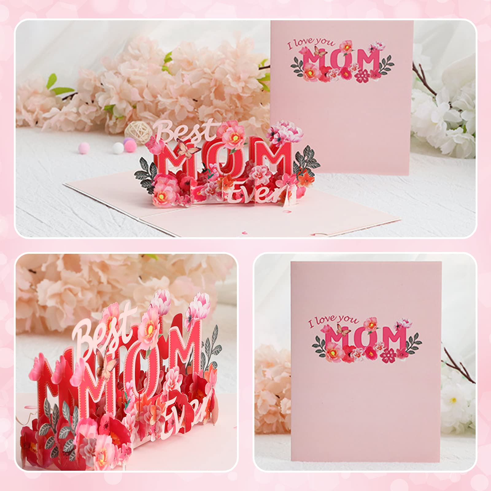Muttertagskarte „Best Mom Ever“ Als 3D Pop-Up Karte – 15x20 Cm, Inkl. Kleiner Notizkarte & Umschlag, Aus Dickem Karton