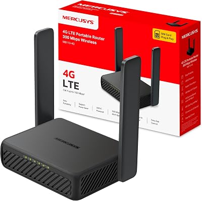 MERCUSYS MB113‑4G – Router 4G LTE Portátil, Wi‑Fi N‑300 hasta 32 Dispositivos, SIM Nano Plug & Play, USB‑C Powerbank y VPN