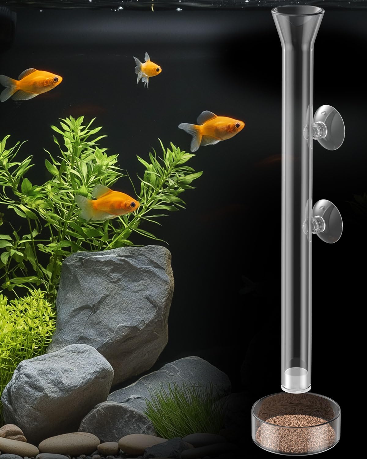 Pawfly Aquarium Feeding Dish Set – Clear Glass Shrimp Feeder Tube with Dish & 2 Suction Cups, Feeding Supplies for Betta and Tropical Fish Tanks