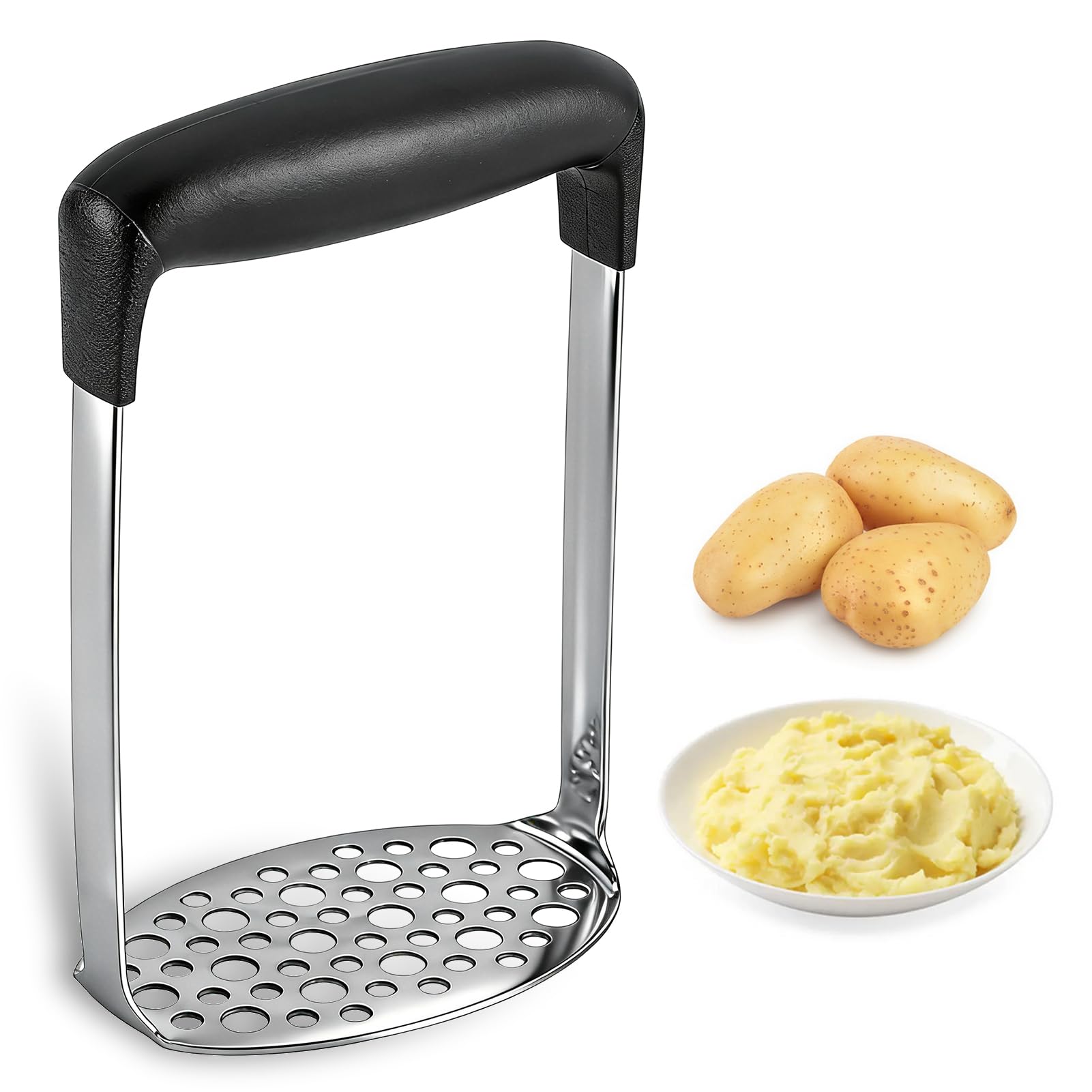 Presse Purée de Pommes de Terre, Presse Légumes Professionnel en Acier Inoxydable avec Poignée Masher Broyeur pour Pommes de Terre, Fruits, Légumes, Nourriture de Bébés.