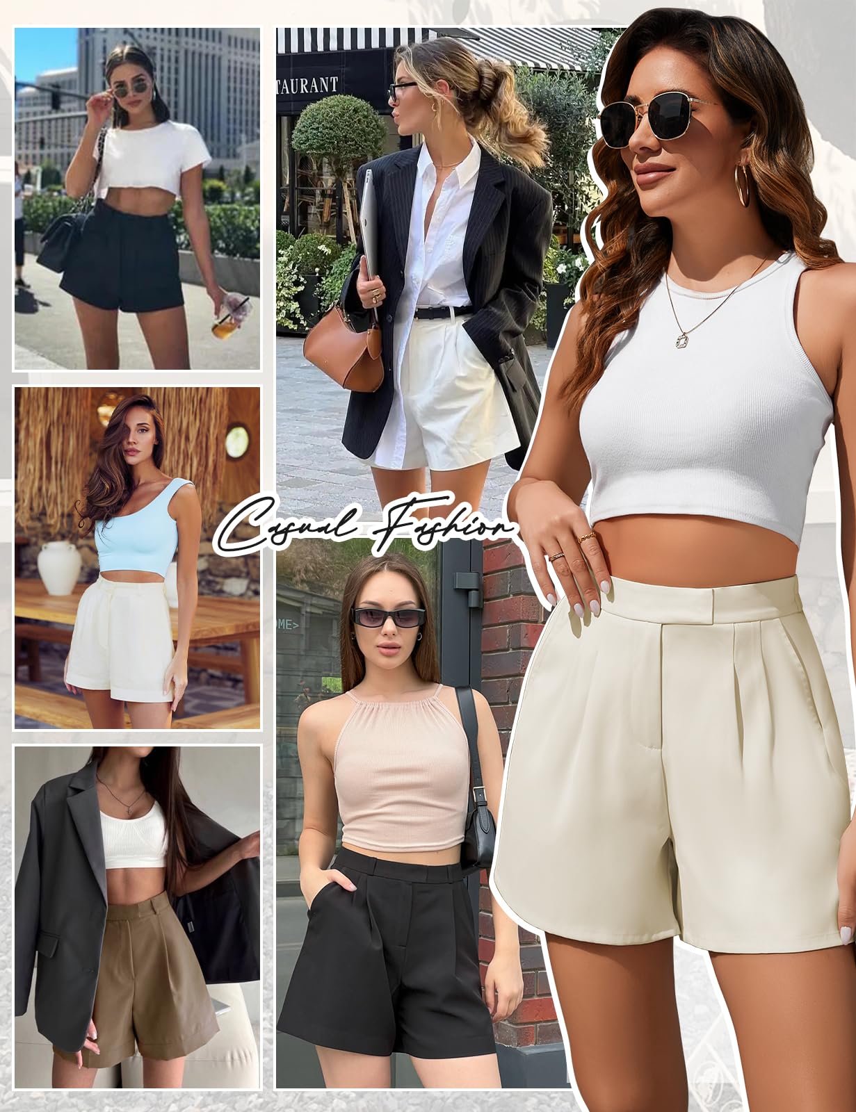 Xnova Pantaloncini da Donna Eleganti e Casual a Gamba Larga, Loose Shorts Vita Alta con Tasche Laterali, Pantaloni Corti con Chiusura Lampo Estivi