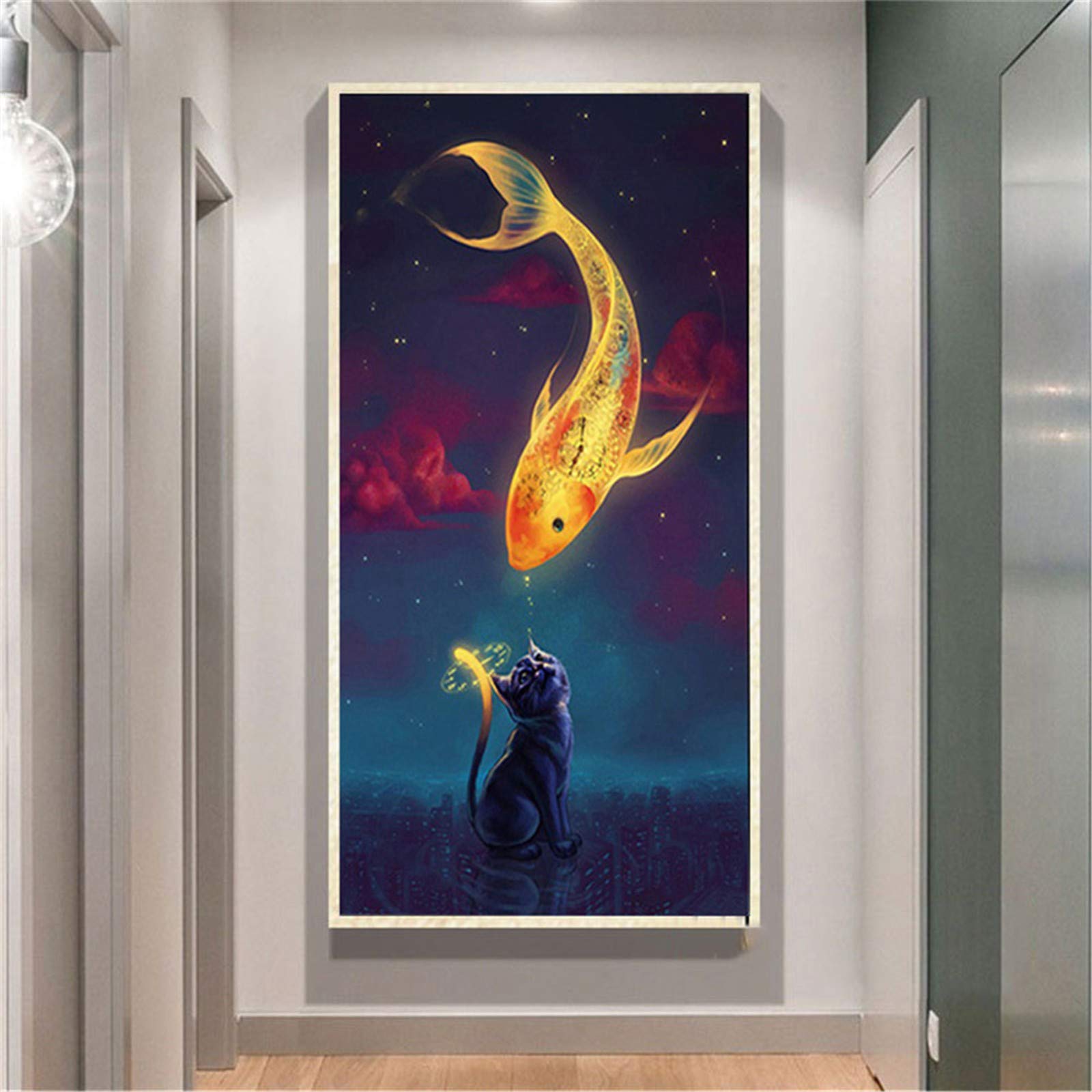 Peinture diamant chat et poisson en kit complet 5D 30x90cm carrés