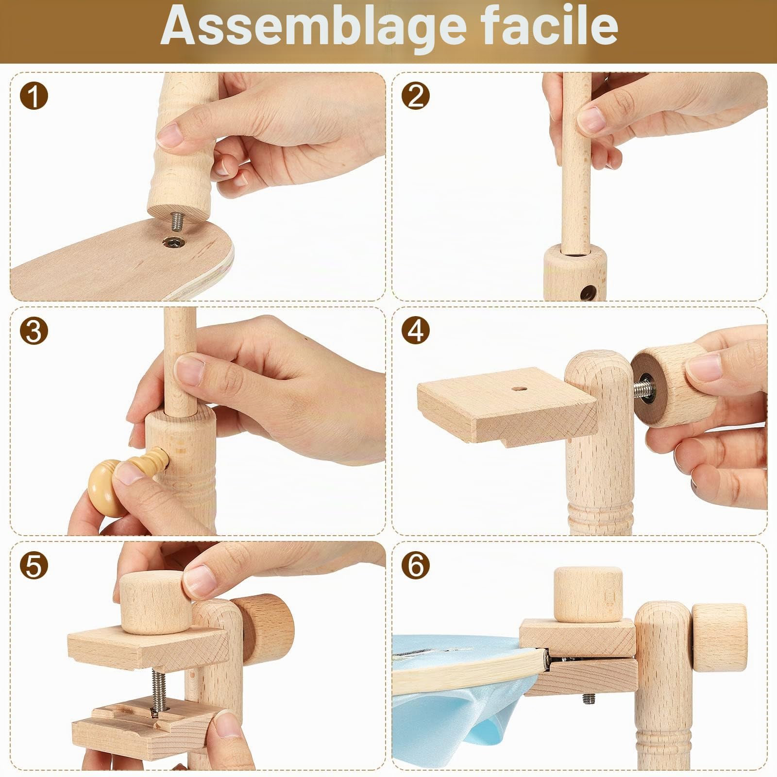 PATIKIL Ajustable Broderie Cerceau Rester, Hêtre Bois Croix pointe Cerceau Support Mains libres Broderie Cadre Rester pour Couture Arts Artisanat Aiguille