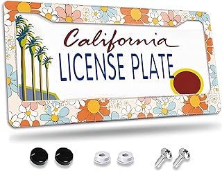 License Plate Frame,Floral Retro Daisys License Plate Frames Decorative Car Tag Frames Aluminum Metal License Plate Holder for US Canada Standard 12''x6''