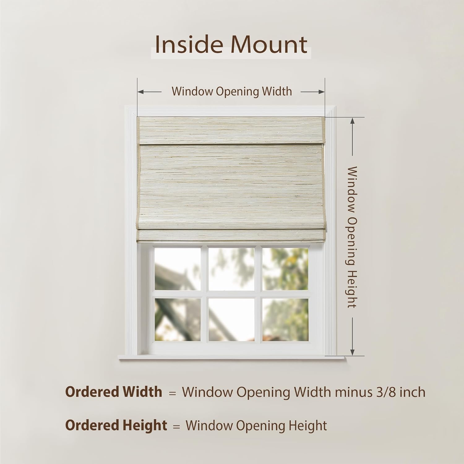 TWOPAGES Natural Cordless Jute Bamboo Blended Roman Shade Light Filtering Privacy Shade Custom Made Roman Blind Window Treatment for Kitchen Windows, Install Hardware Included, 1 Piece, Licorice