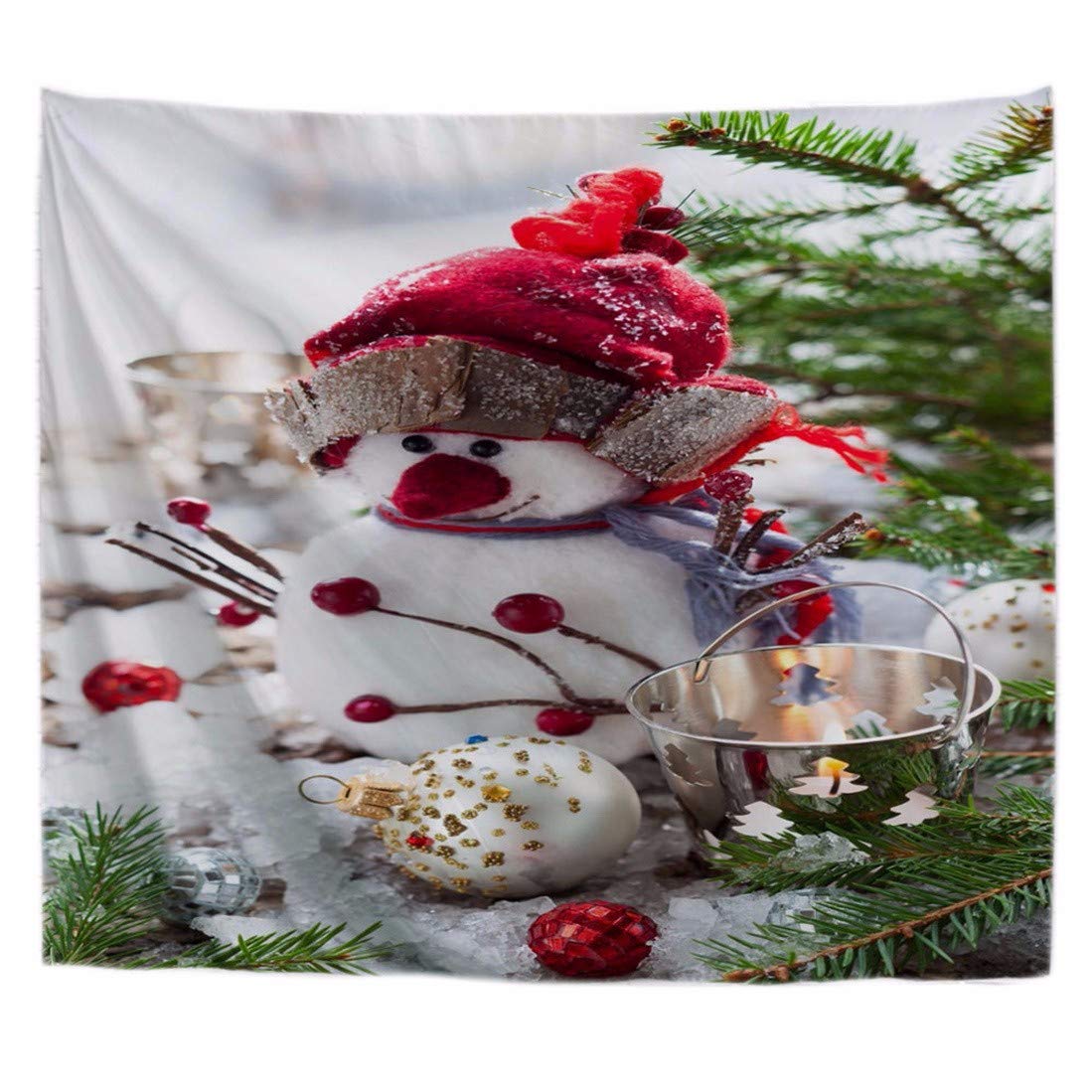 A.Monamour Cute Snowman Round Ball Pine Tree Ornaments Christmas Holiday Print Fabric Tapestry Wall Hanging Decorations For Party Props