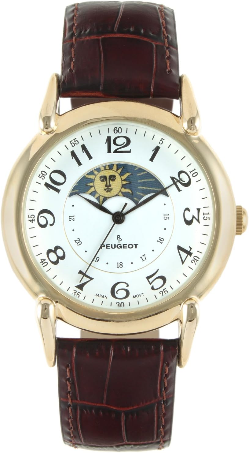 Men's 14k Gold Plated Vintage Leather Dress Watch