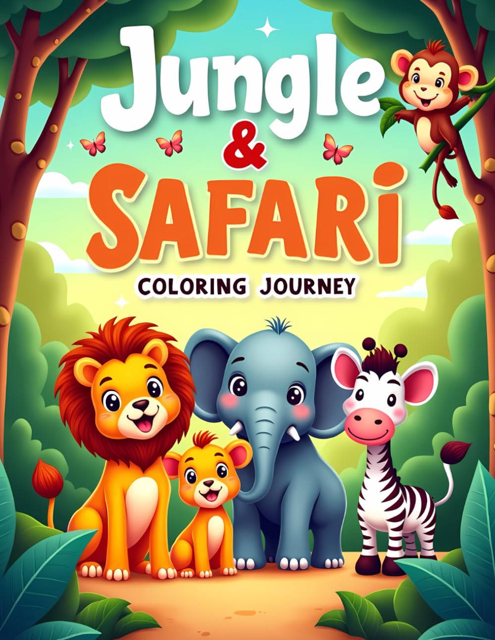 Jungle & Safari Coloring Journey: A Cute Safari Animal Coloring Book for Kids with Fun Jungle Scenes, Easy-to-Color Pages, and Adventurous Wildlife