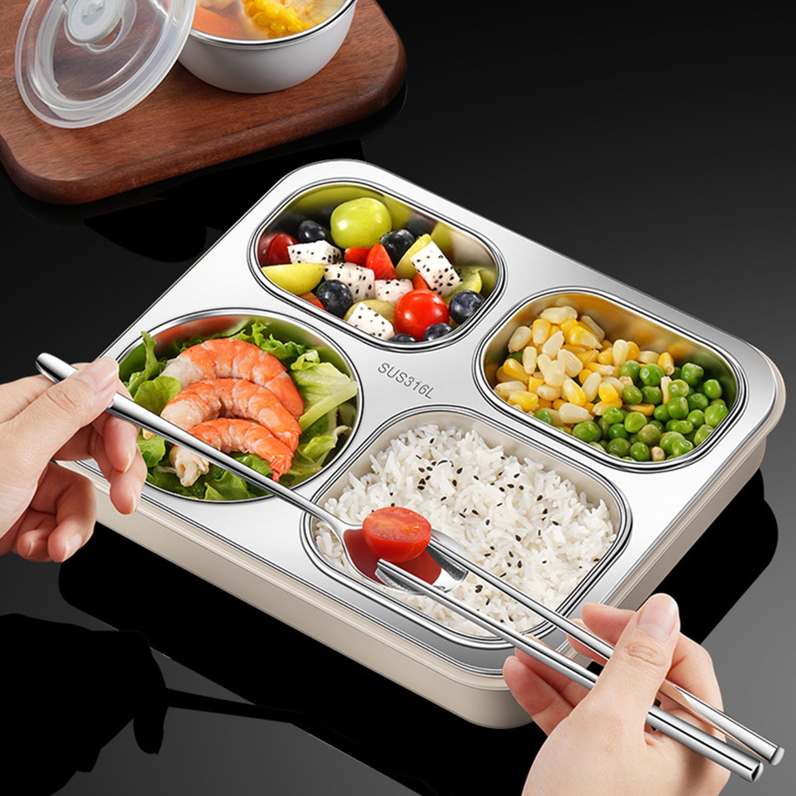 Scatola per pasti a tenuta stagna Scatola per alimenti Scatola per il pranzo per studenti Scatola per la preparazione dei pasti Scatola di frutta Struttura in acciaio inossidabile 316