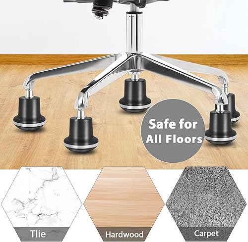 Miniatura 7 de Bell Glides - Ruedas giratorias de repuesto para taburete de oficina o silla, para ruedas fijas estacionarias, perfil corto, 5 piezas (deslizadores